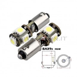 LÁMPARAS BAX9S H6W H21W 5 LED CANBUS FUSIÓN