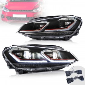 FAROS DE GOLF 7 MK7 VII ROJO ESTILO 7.5 DE 2012 A 2017 CON LUZ DIURNA LED Y LUZ INTERMITENTE DINÁMICA