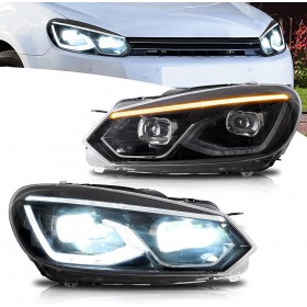 FAROS LED COMPLETOS PARA GOLF 6 MK6 DEL 2008 AL 2014, LUCES DELANTERAS DE MARCHA DIURNA DINÁMICAS AL ESTILO GOLF 8.