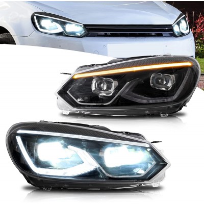 FAROS LED COMPLETOS PARA GOLF 6 MK6 DEL 2008 AL 2014, LUCES DELANTERAS DE MARCHA DIURNA DINÁMICAS AL ESTILO GOLF 8.